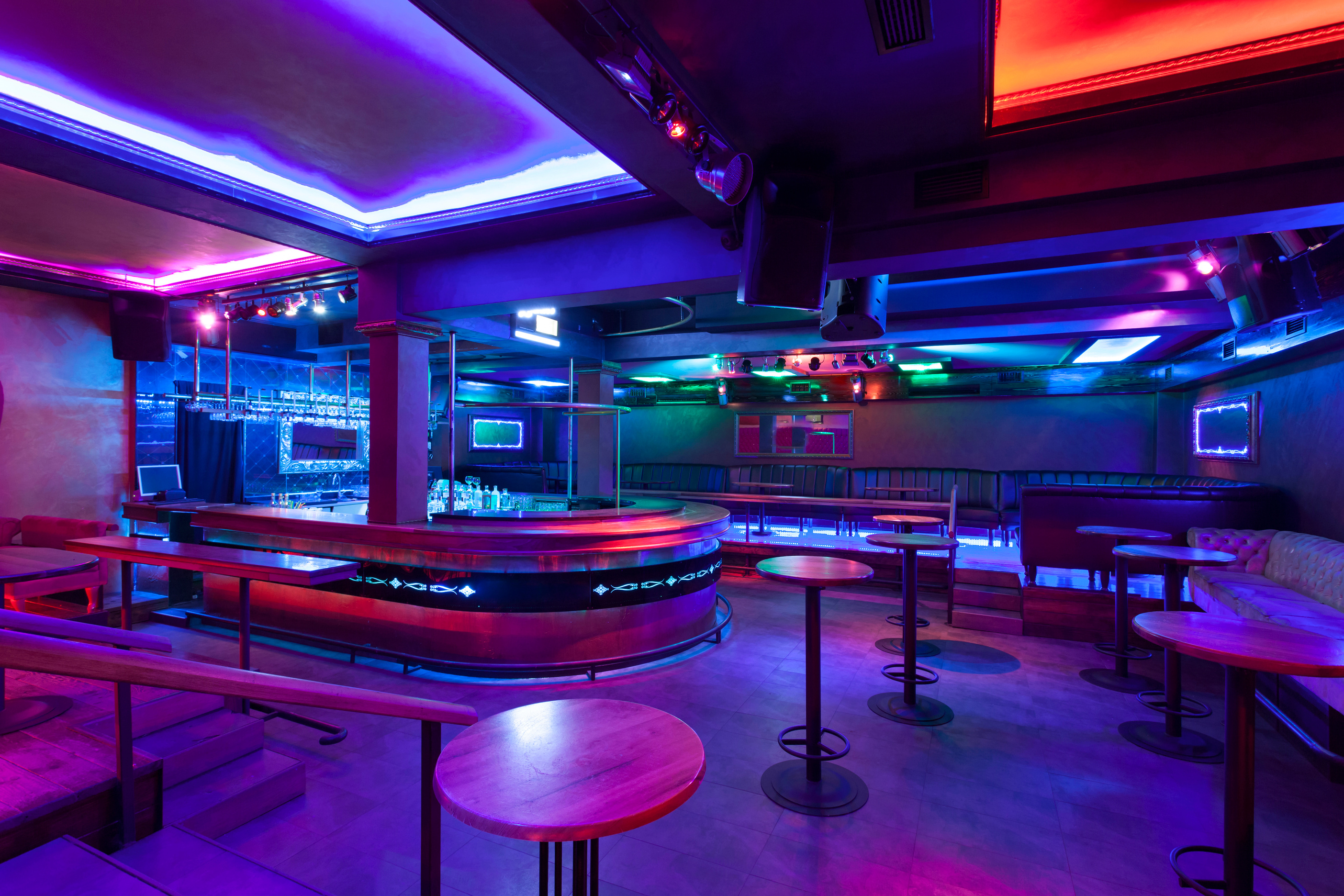 Nightclub with colorful lights